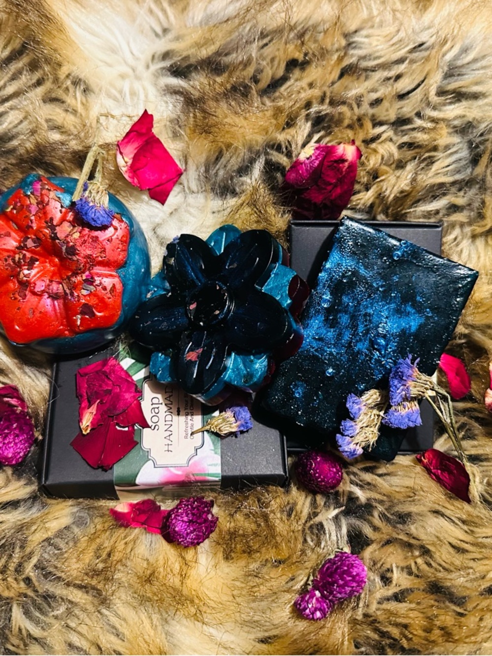 Handmade Decorative Blue & Teal Flower Soap - Women Accessories set of 3